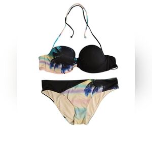 Victoria's Secret Bikini Set - Black w/Tropical Print - Top 36B and Bottom is S